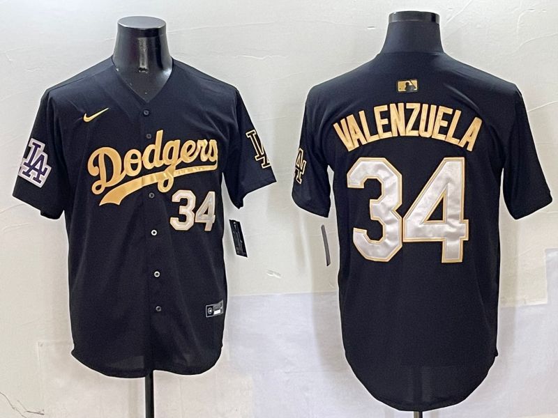 Men Los Angeles Dodgers #34 Valenzuela Black Game Nike 2025 MLB Jersey style 5046